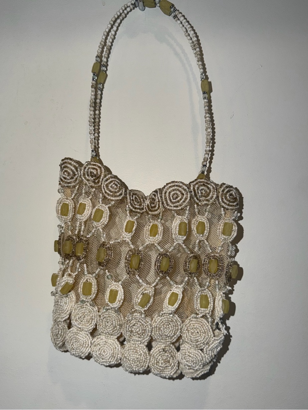 Beautiful Off White Mesh & Beaded Bag